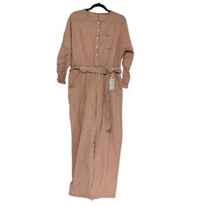 Suvimuga Womens Button Up Long Sleeves Belted Peach Long Dress Size XL
